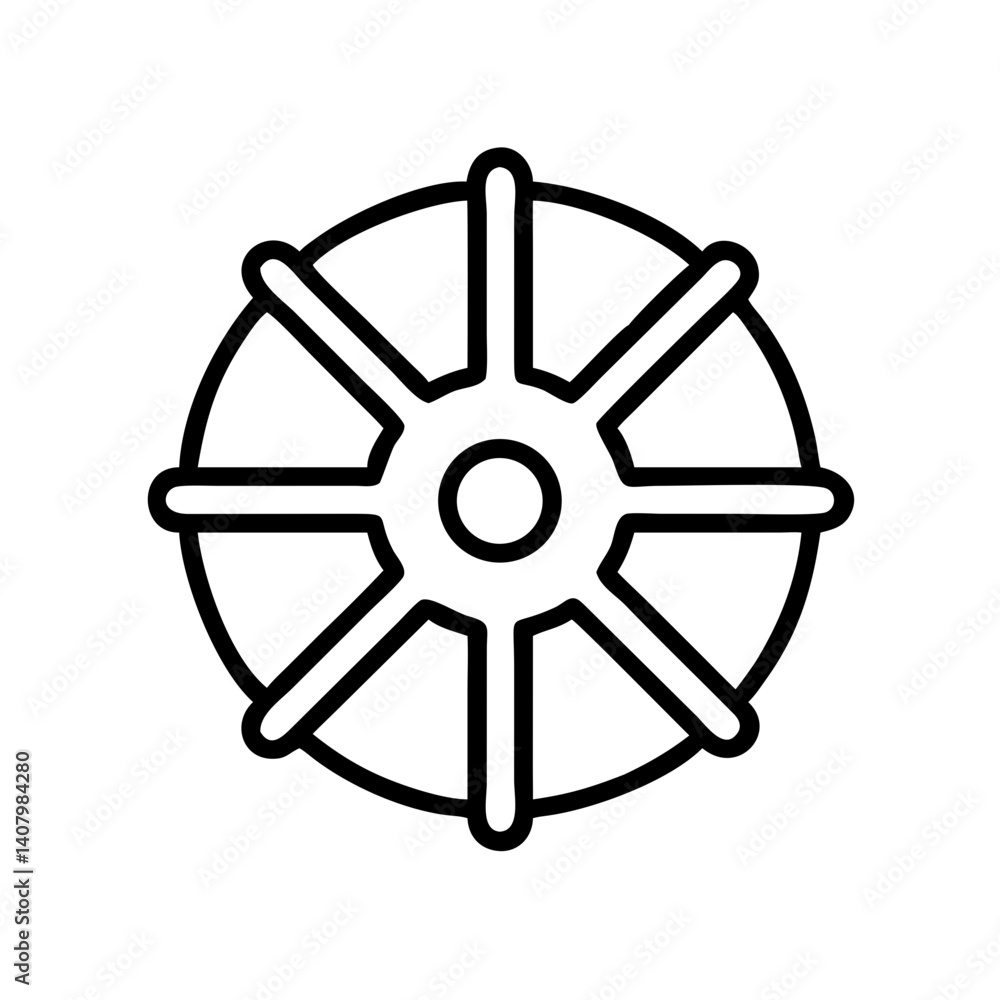 Fototapeta premium Wheel icon, black outline, transparent background