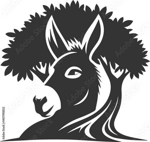 Donkey animal vector with tree silhouette