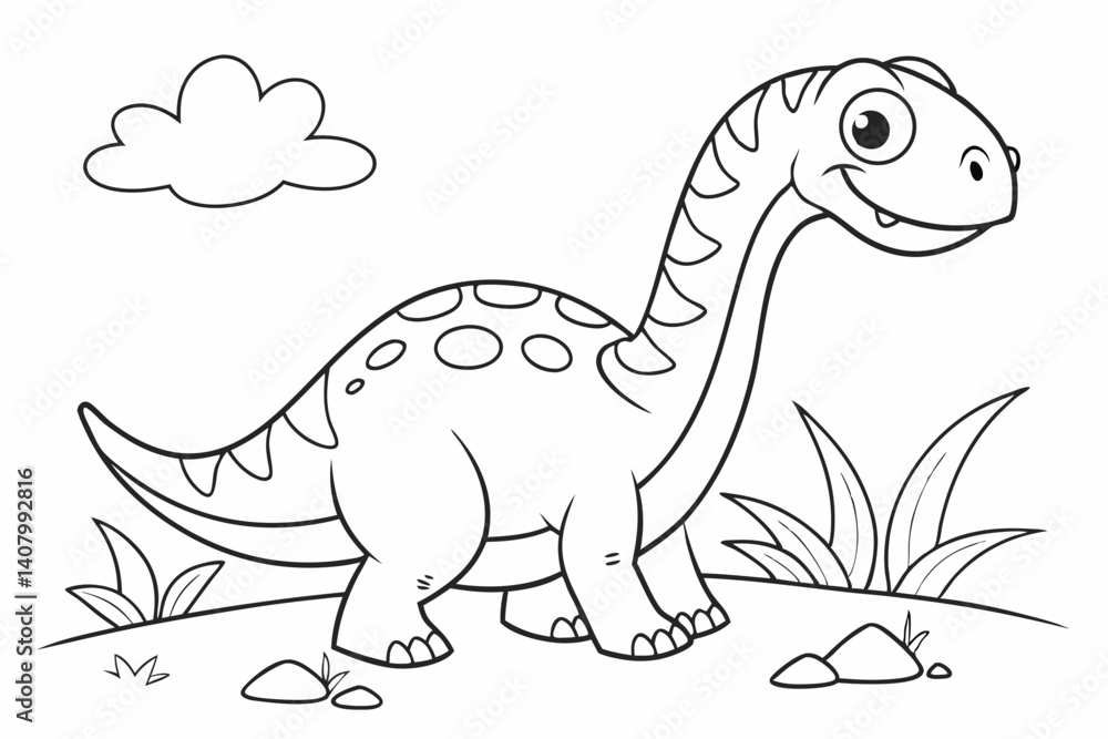 Coloring Pages, a friendly dinosaur with big, round eyes, uncolored, black and white Coloring Pages, a friendly dinosaur with big, round eyes, uncolored, black and white
