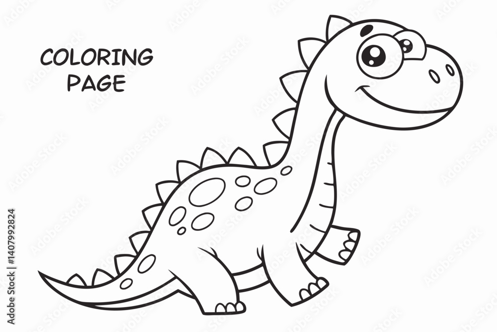 Coloring Pages, a friendly dinosaur with big, round eyes, uncolored, black and white Coloring Pages, a friendly dinosaur with big, round eyes, uncolored, black and white