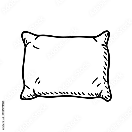 Cozy Comfort: An overhead shot presents a detailed contour drawing of a pristine pillow, ready for rest and relaxation, capturing the simple essence of comfort and the allure of peaceful repose.