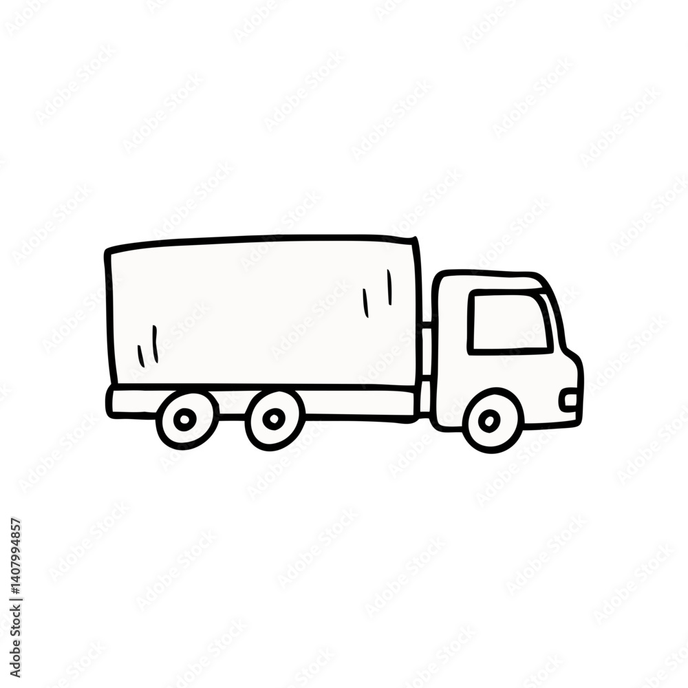 Truck Delivery Illustration: A simplified black and white cartoon illustration of a delivery truck, perfect for conveying concepts of transportation, logistics, and moving goods. Truck Delivery Illustration: A simplified black and white cartoon illustration of a delivery truck, perfect for conveying concepts of transportation, logistics, and moving goods.