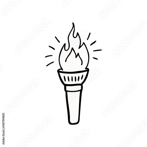 Torch of Inspiration: A hand-drawn illustration of a classic torch with a vibrant flame, radiating light and energy. The simplified lines and details suggest a sense of hope and power.