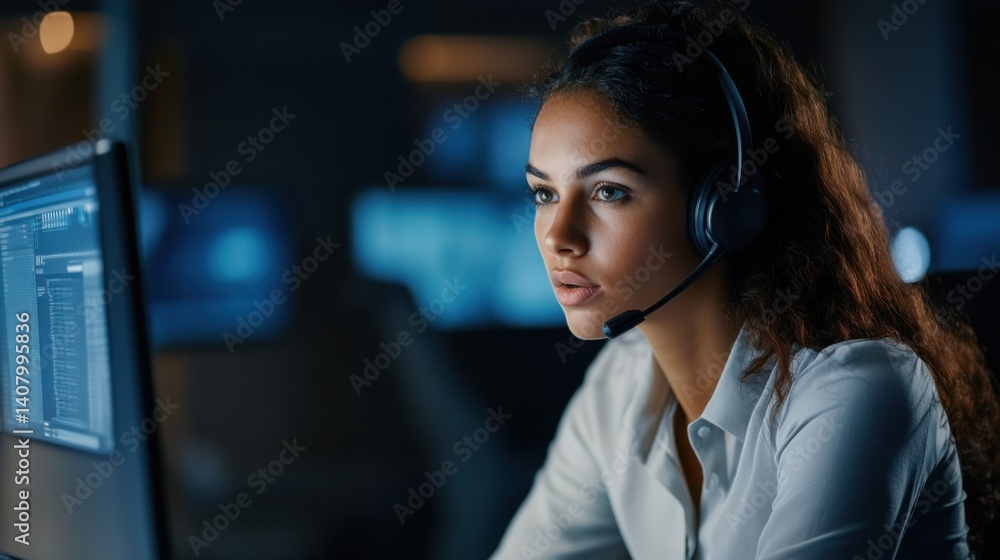 Call center agent attentively assisting a customer via headset. Featuring professionalism and communication Call center agent attentively assisting a customer via headset. Featuring professionalism and communication