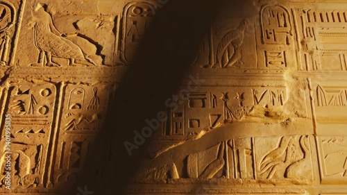 Discover ancient mysteries in the hieroglyphic inscriptions of a desert temple at sunset near Luxor, Egypt Generative AI