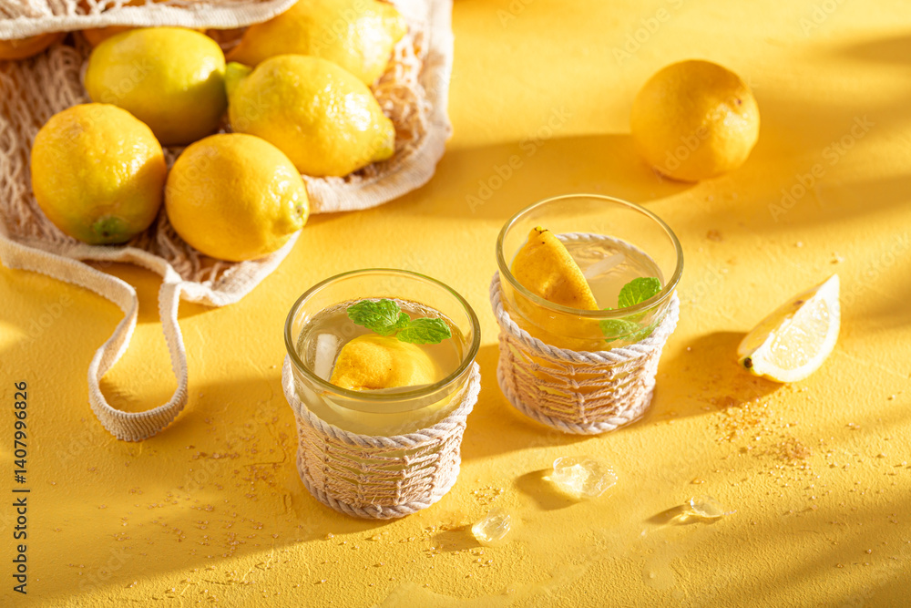 Tasty lemonade with crushed ice and sour fruit.