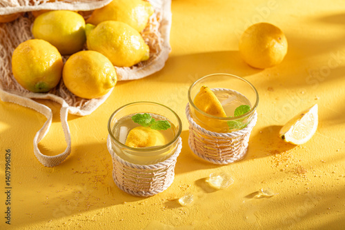 Tasty lemonade with crushed ice and sour fruit.