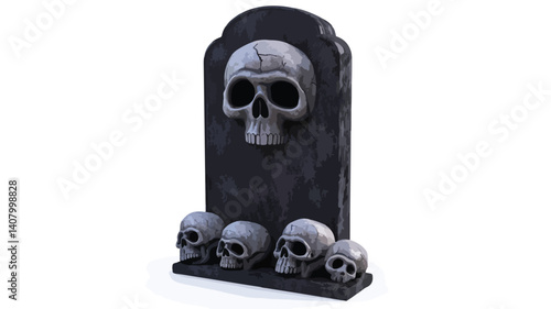 Spooky 3D Tombstone with Skulls Isolated for Halloween Theme