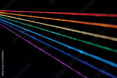 Obraz na płótnie multicolored sewing threads in the form of a rainbow on a black background w salonie