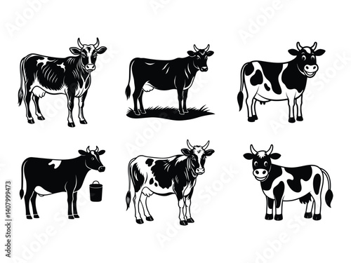 farm animals collection, set of bundle  cow 