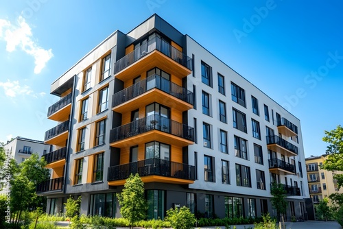 Modern apartment building, balconies, urban architecture