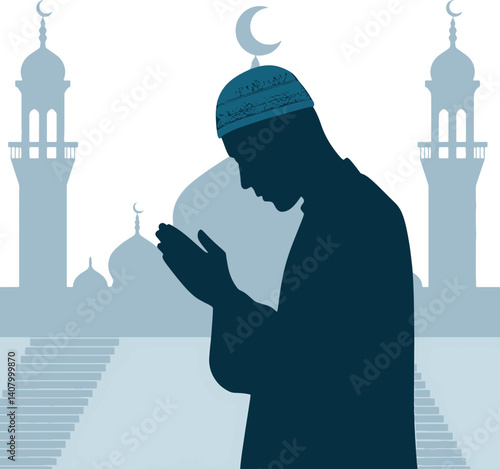 prayer a Muslim man by hands up illustration design