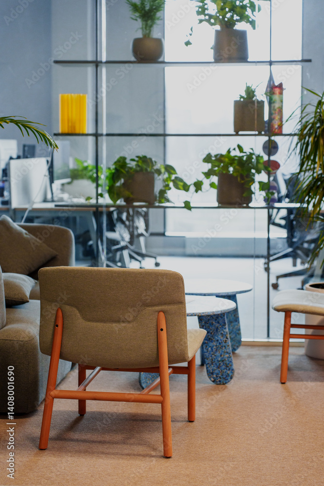 Fototapeta premium Beautiful office style in the waiting area with an armchair. Saint Petersburg, Russia - 6 Apr 2025