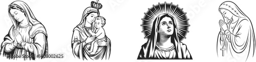 Collation of virgin mary, christianity symbol, vector illustration.
