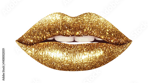 Elegant Gold Colored Lipstick with Shimmering Gold Glitter Makeup Cosmetic Product