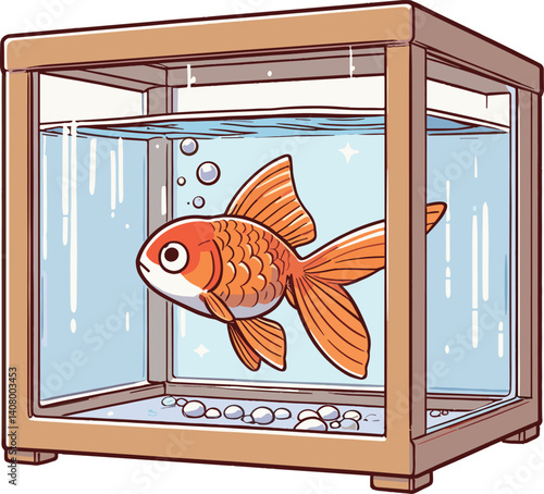 水槽に入った金魚のイラスト