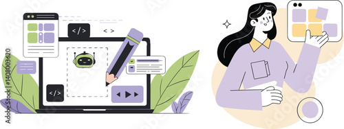 Character and intelligence robot tools for time management. scheduling, task performance,
calendar organizing concept. vector illustration. 