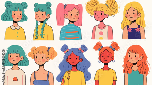 Cute Cartoon Girls Vector Art