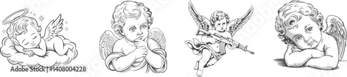 Set of lovely little cupid, vector illustration.

