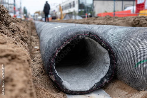 Wallpaper Mural Geotextile fabric protection. Construction engineering. Drainage  installation. Erosion barrier. Trench detail with geotextile lining for effective drainage solution. Torontodigital.ca