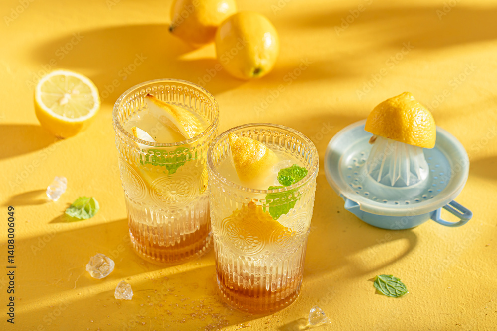 Fresh lemonade made of fresh citrus fruits.