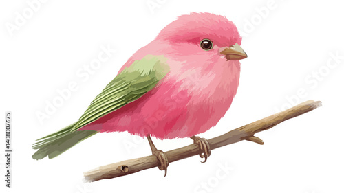 Vibrant Pink Bird with Green Wings Perched on Branch - Beautiful Wildlife Photography