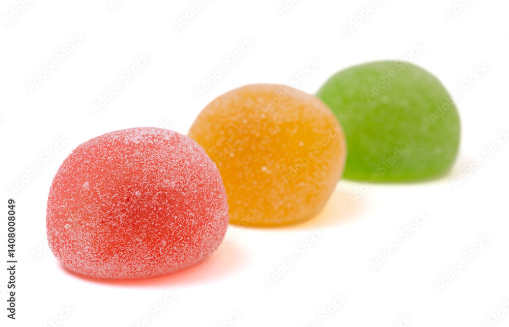 Three Flavoreds of Sweet Fruit Mochi Isolated on a White Background Three Flavoreds of Sweet Fruit Mochi Isolated on a White Background