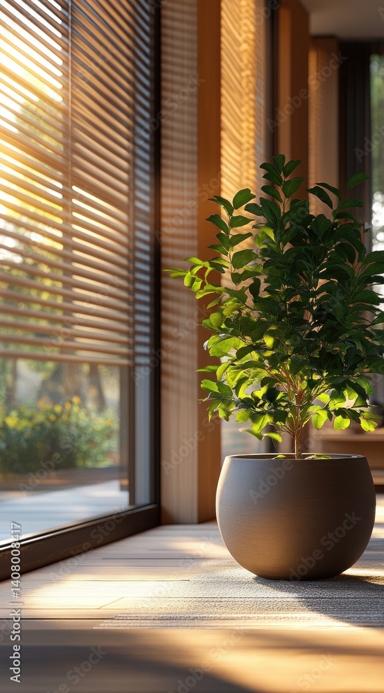 Fototapeta premium Elegant Indoor Plant in Stylish Pot Surrounded by Natural Light in Modern Home Interior