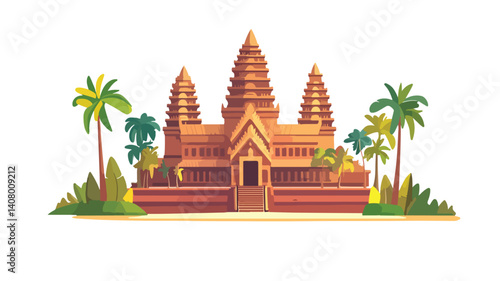 Angkor Wat Cartoon Vector Illustration Icon Vect