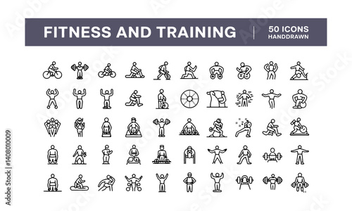 fitness and sport 50 isolated icons set on white background