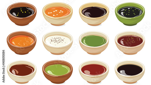Japanese Flavorful Sauces Collection in Bowls for Asian Cuisine Lovers