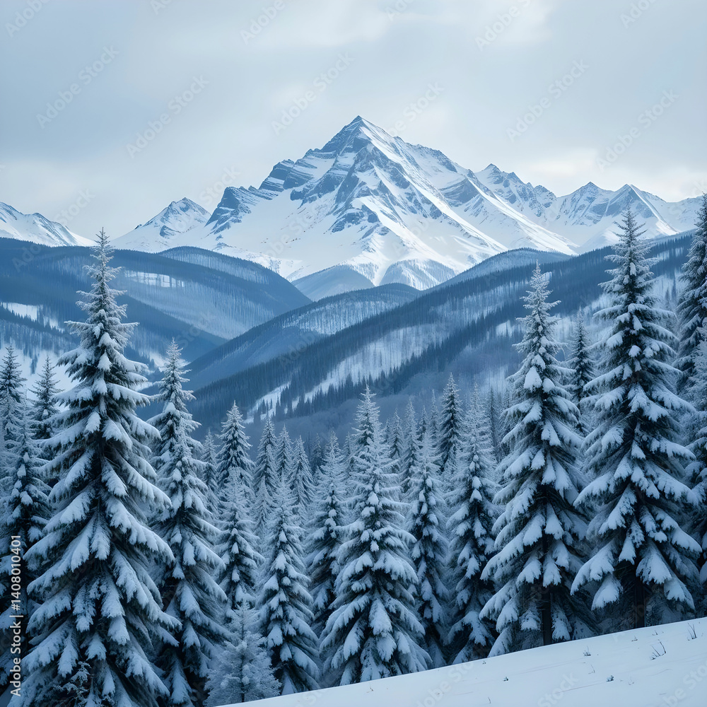 Fototapeta premium Snow covered trees in the mountains in winter