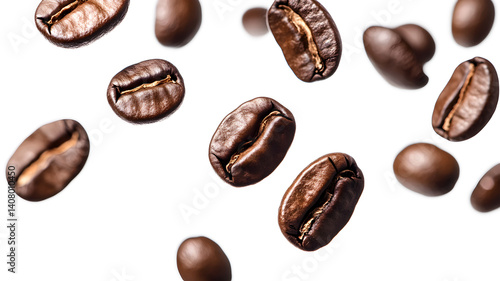 Wallpaper Mural A bunch of coffee beans are flying through the air. The beans are scattered in different directions; some are closer to the camera, and others are further away. Concept of movement and energy Torontodigital.ca