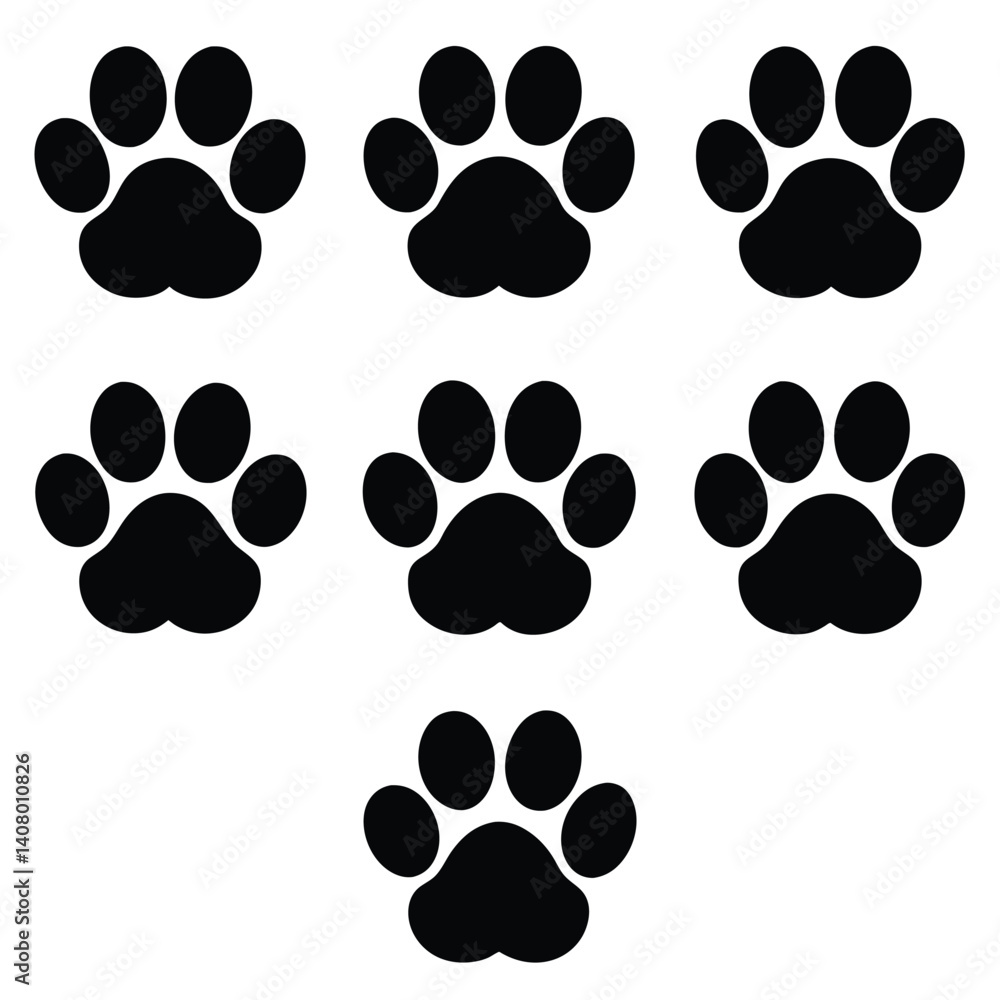 Fototapeta premium Set of 9 Dog Paw Print Silhouette Icons Vector
