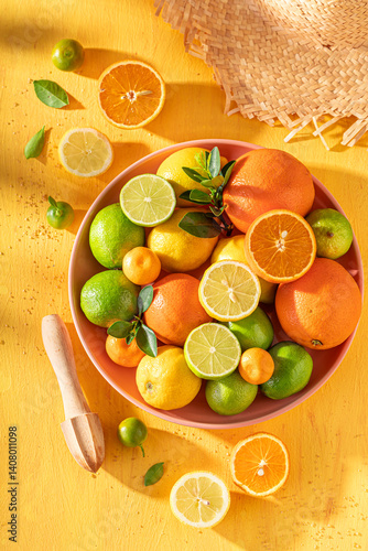 Obraz na płótnie Healthy with oranges, limes and lemons as ingredients for lemonade. w salonie