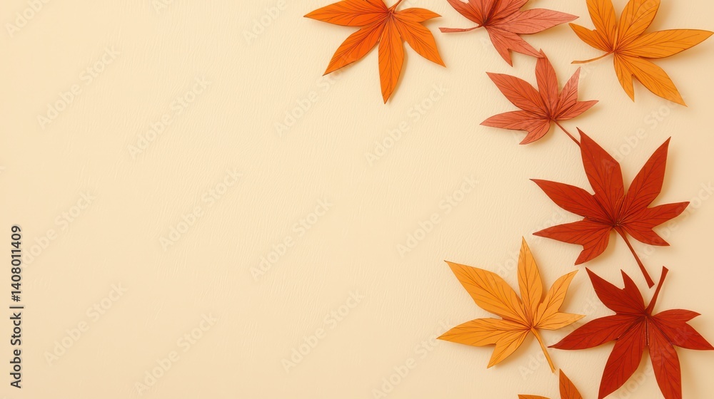 Obraz premium Autumn leaves on cream background for seasonal decor