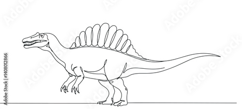 Simple Continuous Line Drawing of a Spinosaurus in Minimalist Style  