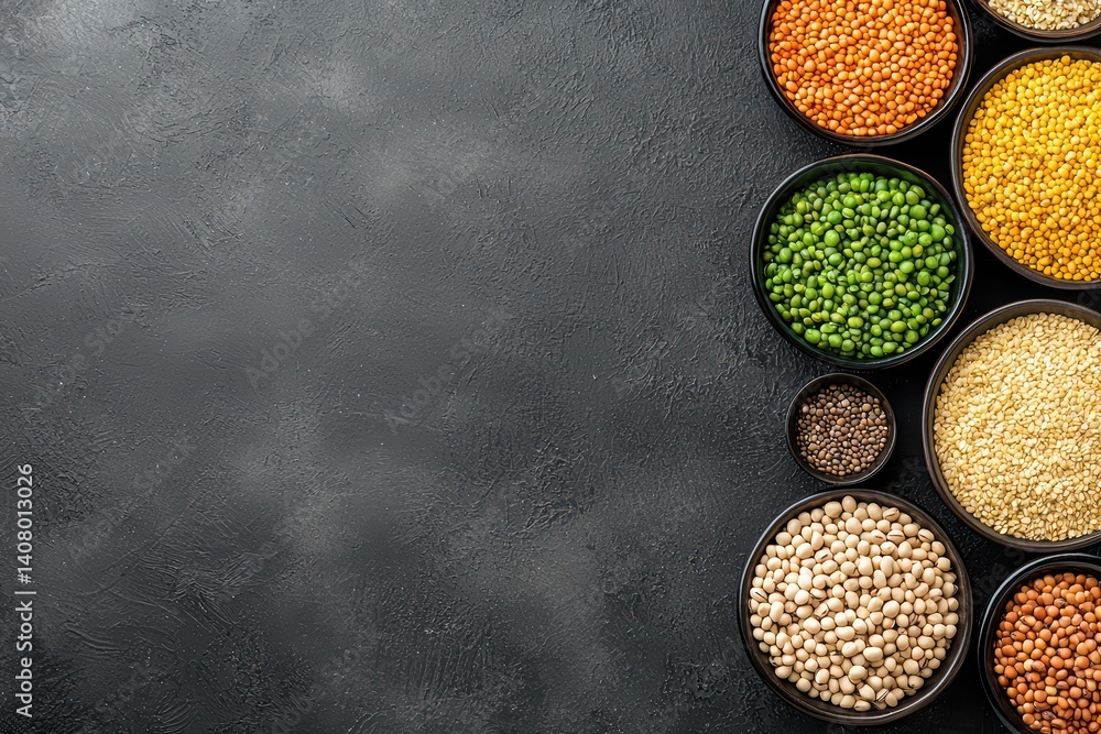 Colorful variety of dried legumes and grains display Colorful variety of dried legumes and grains display