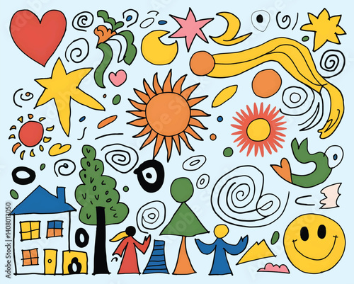 Wallpaper Mural Set of funny Cartoon flowers White Background Torontodigital.ca