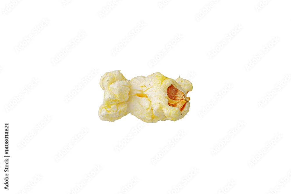 macro popcorn on isolated and white background close up