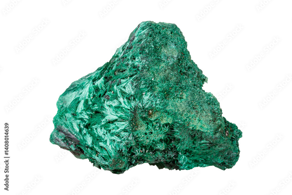 Plisoviy, plush, satin malachite mineral stone on a white background close-up
