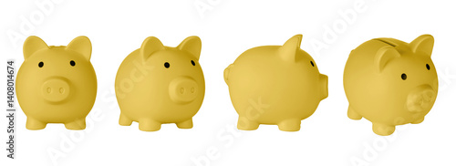 Obraz na płótnie Set Piggy bank pig Orange color on isolated white background close up w salonie