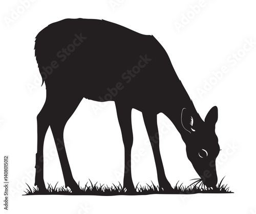 A vector silhouette illustration of a plain deer eating.