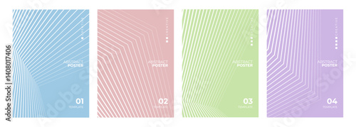 Set of abstract posters. Line patterns. Minimalist cover templates. Futuristic color backgrounds for creative graphic design. Vector illustration.