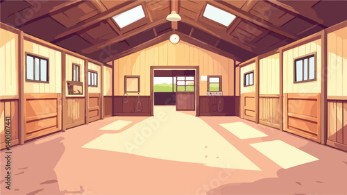 Cozy Cartoon Horse Stable Interior with Barn Inside