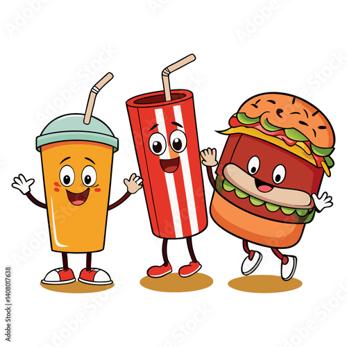 Playful vector of fastfood items as characters