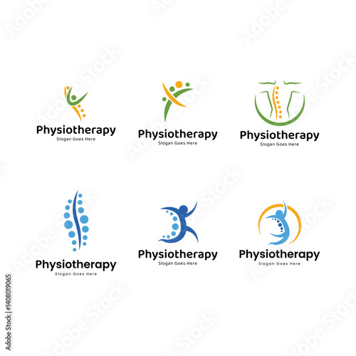 Set of Physiotherapy logo design. Orthopedic spine and physiotherapy logo design vector template.