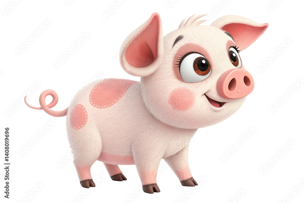 Naklejka premium Cute 3D cartoon pig character, isolated on transparent background-generated by ai