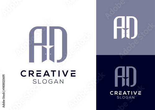 AD letter with open door logo design for real estate and property