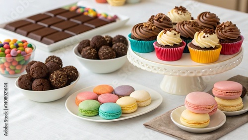 Fototapeta Naklejka Na Ścianę i Meble -  woman,dog,outdoor street barger,cake,delicious dessert sweets,skin cream,tameplate,A serene reading nook featuring an oversized armchair draped with a soft, plush blanket in muted tones. A small woode